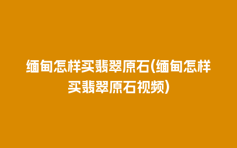 缅甸怎样买翡翠原石(缅甸怎样买翡翠原石视频)