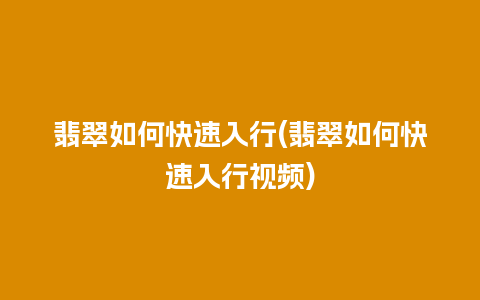 翡翠如何快速入行(翡翠如何快速入行视频)