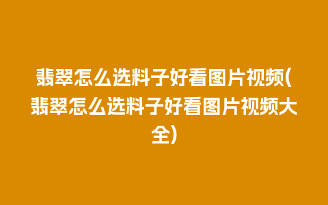 翡翠怎么选料子好看图片视频(翡翠怎么选料子好看图片视频大全)