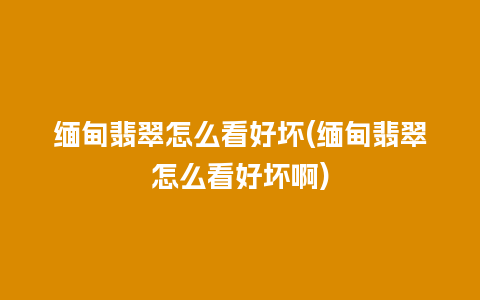 缅甸翡翠怎么看好坏(缅甸翡翠怎么看好坏啊)