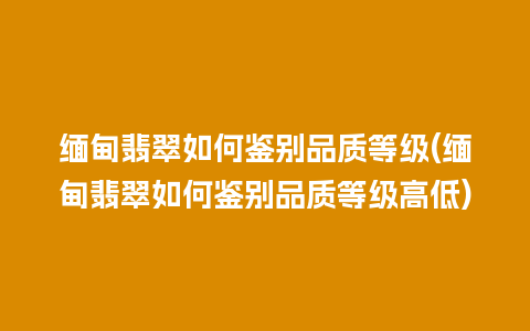 缅甸翡翠如何鉴别品质等级(缅甸翡翠如何鉴别品质等级高低)