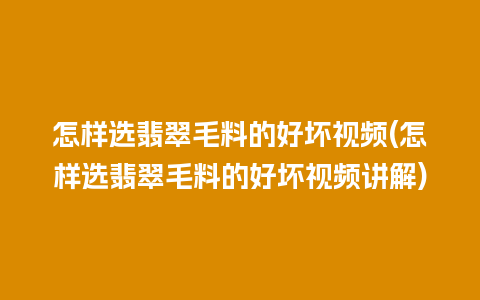 怎样选翡翠毛料的好坏视频(怎样选翡翠毛料的好坏视频讲解)