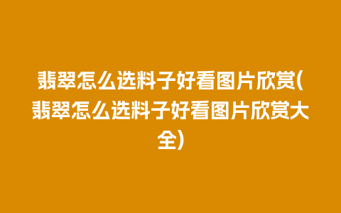 翡翠怎么选料子好看图片欣赏(翡翠怎么选料子好看图片欣赏大全)