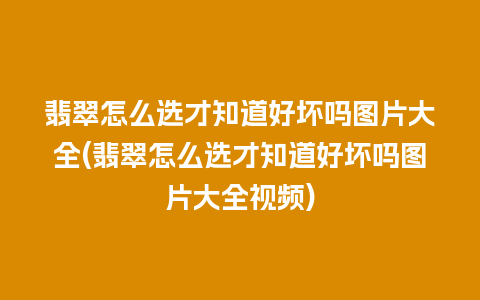 翡翠怎么选才知道好坏吗图片大全(翡翠怎么选才知道好坏吗图片大全视频)