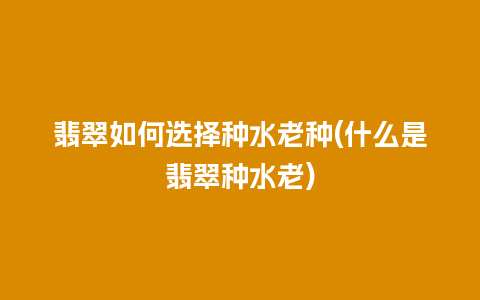 翡翠如何选择种水老种(什么是翡翠种水老)