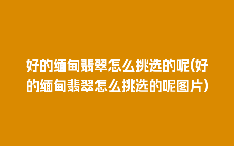 好的缅甸翡翠怎么挑选的呢(好的缅甸翡翠怎么挑选的呢图片)