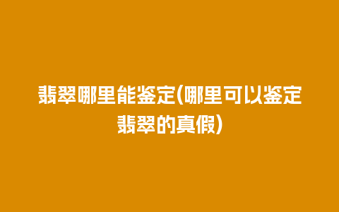 翡翠哪里能鉴定(哪里可以鉴定翡翠的真假)