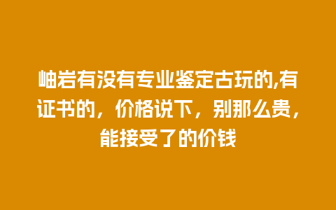 岫岩有没有专业鉴定古玩的,有证书的，价格说下，别那么贵，能接受了的价钱