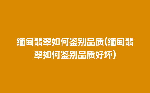 缅甸翡翠如何鉴别品质(缅甸翡翠如何鉴别品质好坏)