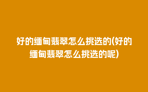 好的缅甸翡翠怎么挑选的(好的缅甸翡翠怎么挑选的呢)