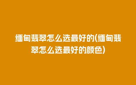 缅甸翡翠怎么选最好的(缅甸翡翠怎么选最好的颜色)