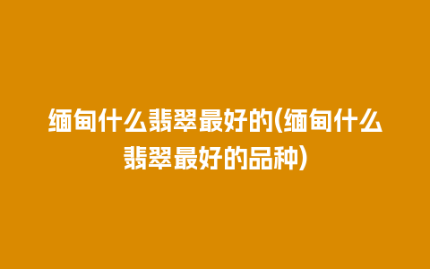 缅甸什么翡翠最好的(缅甸什么翡翠最好的品种)