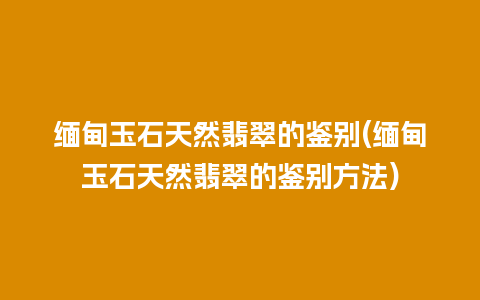 缅甸玉石天然翡翠的鉴别(缅甸玉石天然翡翠的鉴别方法)