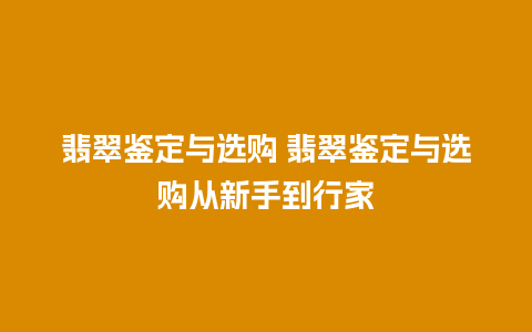 翡翠鉴定与选购 翡翠鉴定与选购从新手到行家