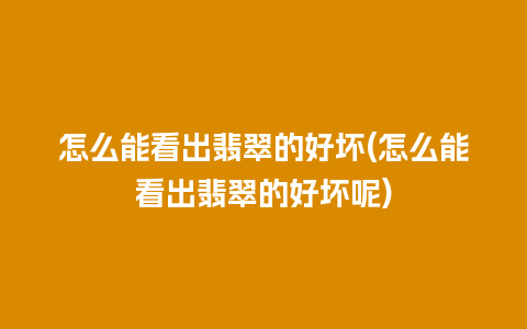 怎么能看出翡翠的好坏(怎么能看出翡翠的好坏呢)