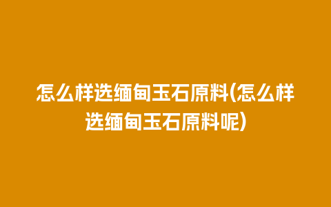 怎么样选缅甸玉石原料(怎么样选缅甸玉石原料呢)