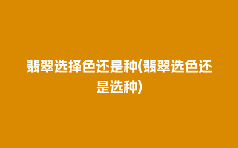 翡翠选择色还是种(翡翠选色还是选种)