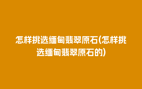 怎样挑选缅甸翡翠原石(怎样挑选缅甸翡翠原石的)