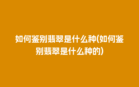 如何鉴别翡翠是什么种(如何鉴别翡翠是什么种的)