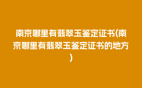 南京哪里有翡翠玉鉴定证书(南京哪里有翡翠玉鉴定证书的地方)