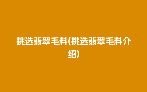 挑选翡翠毛料(挑选翡翠毛料介绍)