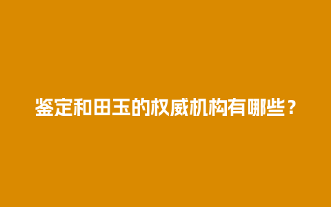 鉴定和田玉的权威机构有哪些？