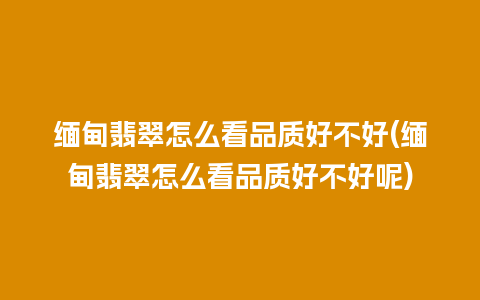 缅甸翡翠怎么看品质好不好(缅甸翡翠怎么看品质好不好呢)