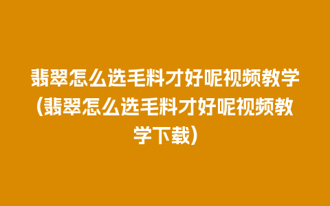 翡翠怎么选毛料才好呢视频教学(翡翠怎么选毛料才好呢视频教学下载)