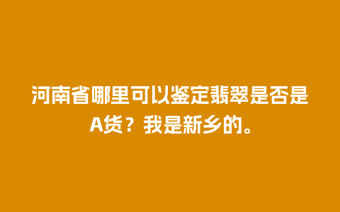 河南省哪里可以鉴定翡翠是否是A货？我是新乡的。