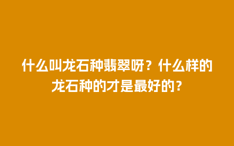 什么叫龙石种翡翠呀？什么样的龙石种的才是最好的？