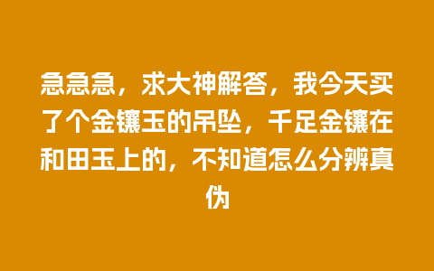 急急急，求大神解答，我今天买了个金镶玉的吊坠，千足金镶在和田玉上的，不知道怎么分辨真伪