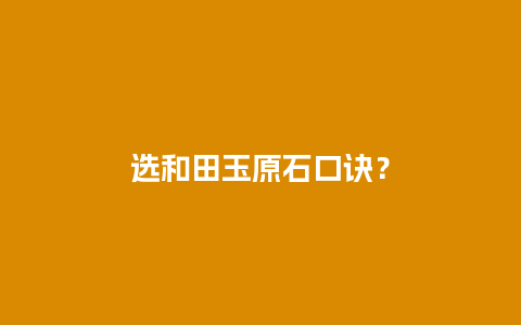 选和田玉原石口诀？
