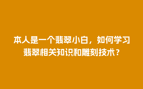 本人是一个翡翠小白，如何学习翡翠相关知识和雕刻技术？