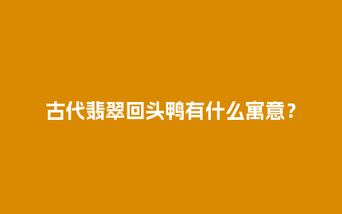 古代翡翠回头鸭有什么寓意？