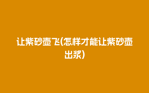 让紫砂壶飞(怎样才能让紫砂壶出浆)插图 让紫砂壶飞(怎样才能让紫砂壶出浆)