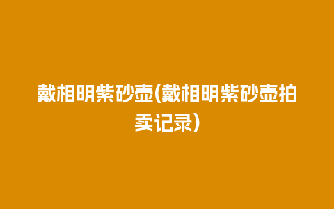 戴相明紫砂壶(戴相明紫砂壶拍卖记录)