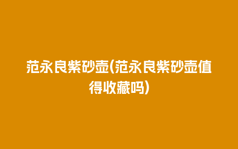 范永良紫砂壶(范永良紫砂壶值得收藏吗)