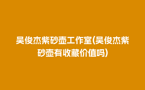 吴俊杰紫砂壶工作室(吴俊杰紫砂壶有收藏价值吗)